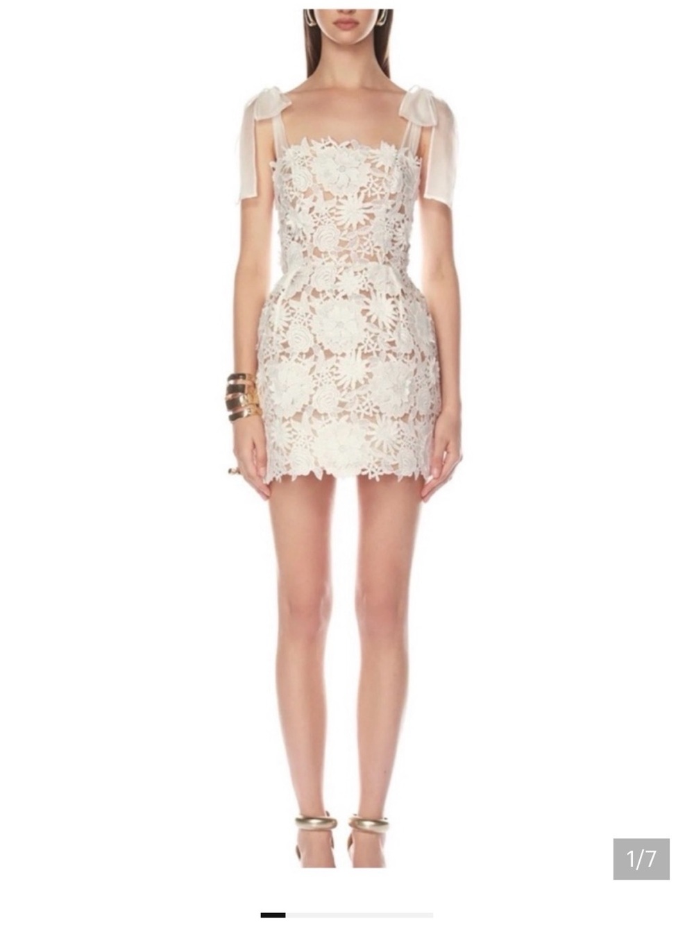 Bronx and Banco White Floral Lace Mini Dress with Sheer Bow Straps